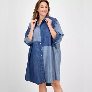 Tommy Hilfiger Women's Chambray Patchwork Shirtdress Denim Plus Size 2X NWT